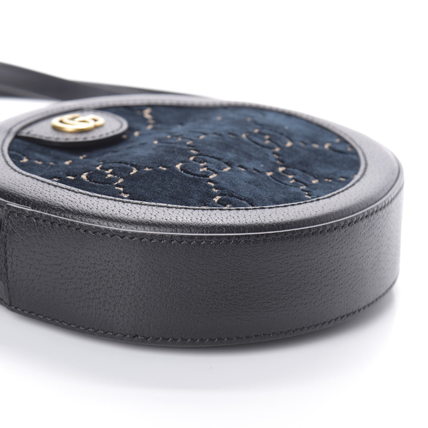 Gucci Velvet Calfskin GG Monogram Round Shoulder Bag Blue Beige 8 of 9
