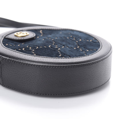 Gucci Velvet Calfskin GG Monogram Round Shoulder Bag Blue Beige 8 of 9