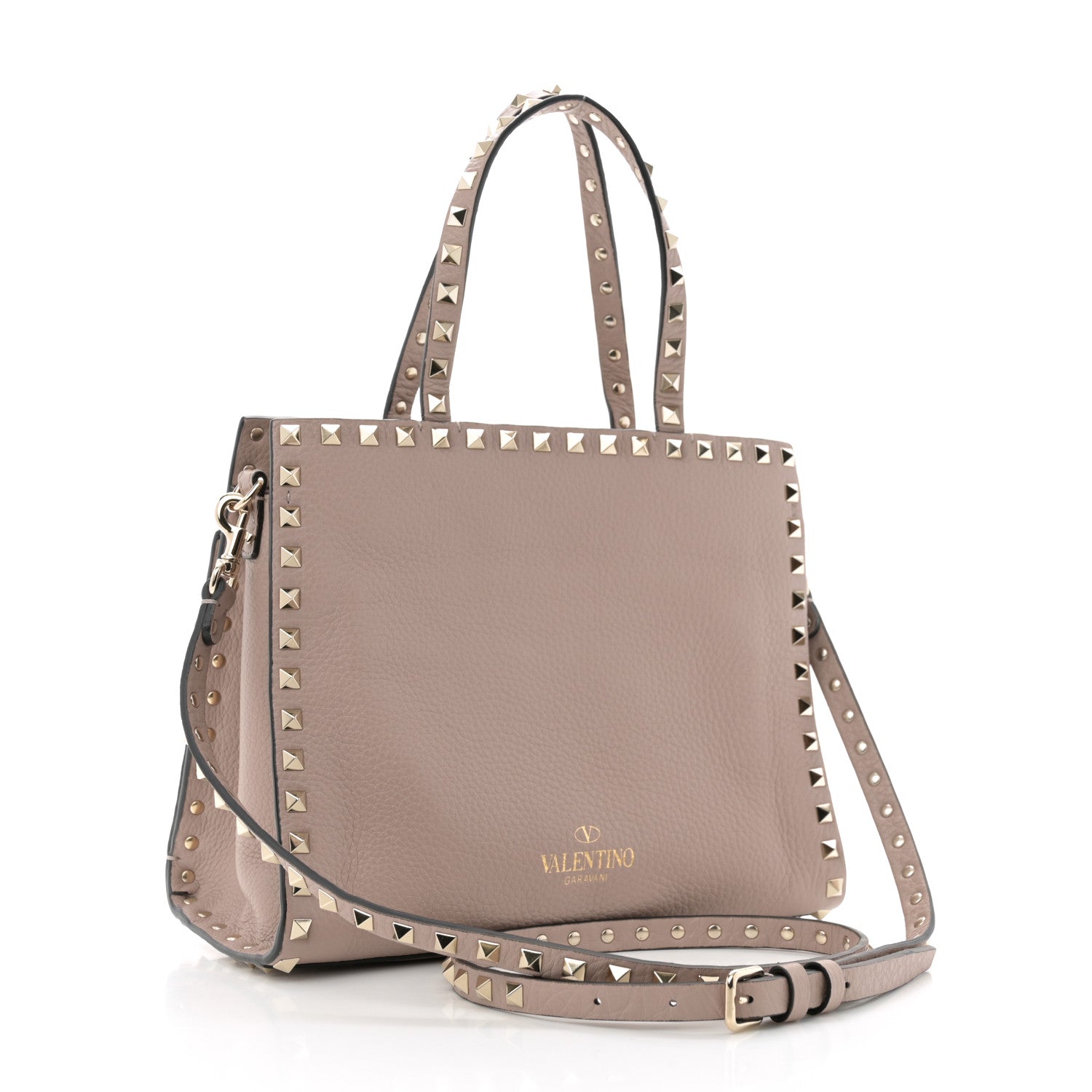 Valentino Garavani Grained Calfskin Rockstud Flip Lock Tote Poudre 3 of 13