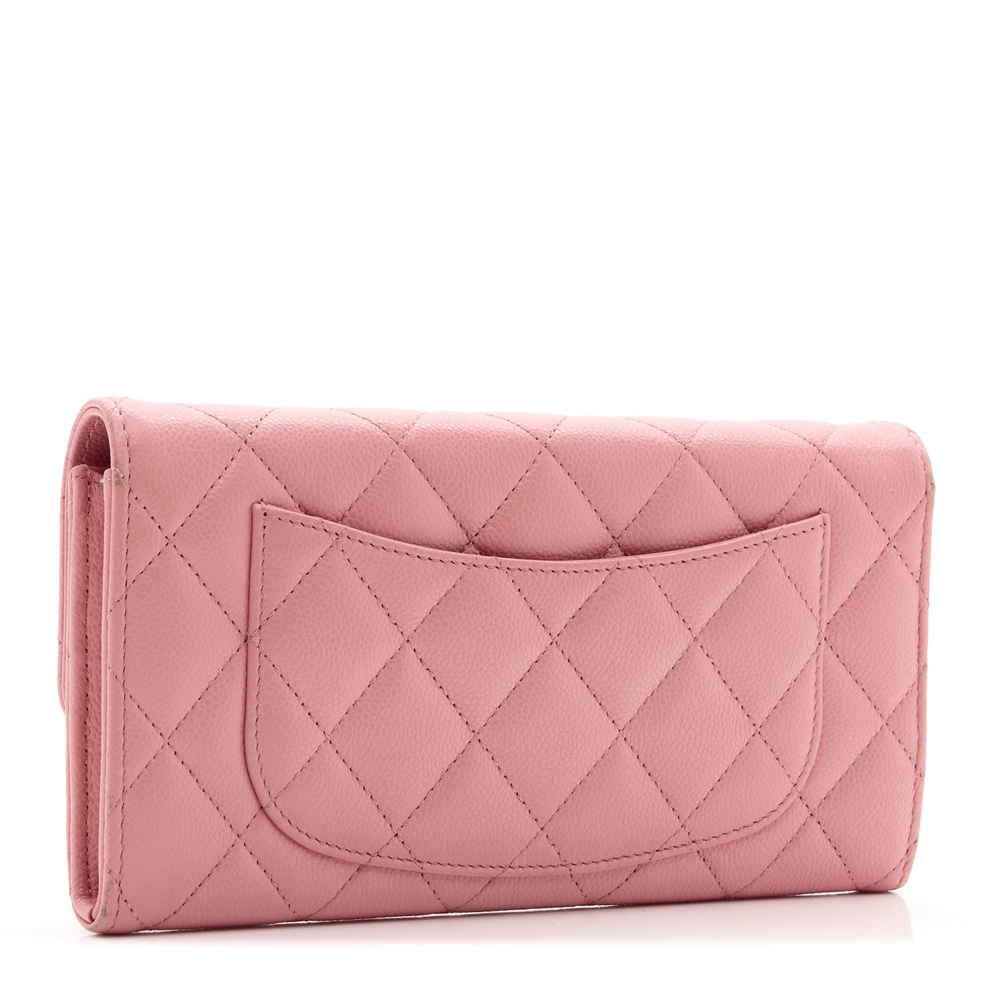 Caviar Quilted Large Gusset Flap Wallet Light Pink
