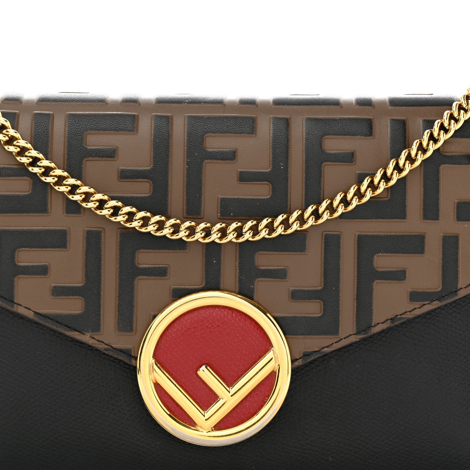 Fendi Vitello Cruise F is Fendi Bi-Color FF 1974 Embossed Medium Envelope Wallet On Chain Black Maya 9 of 14