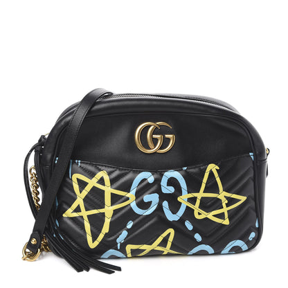 Gucci Calfskin Matelasse GucciGhost Medium GG Marmont Chain Shoulder Bag Black New Acquamarine 1 of 11