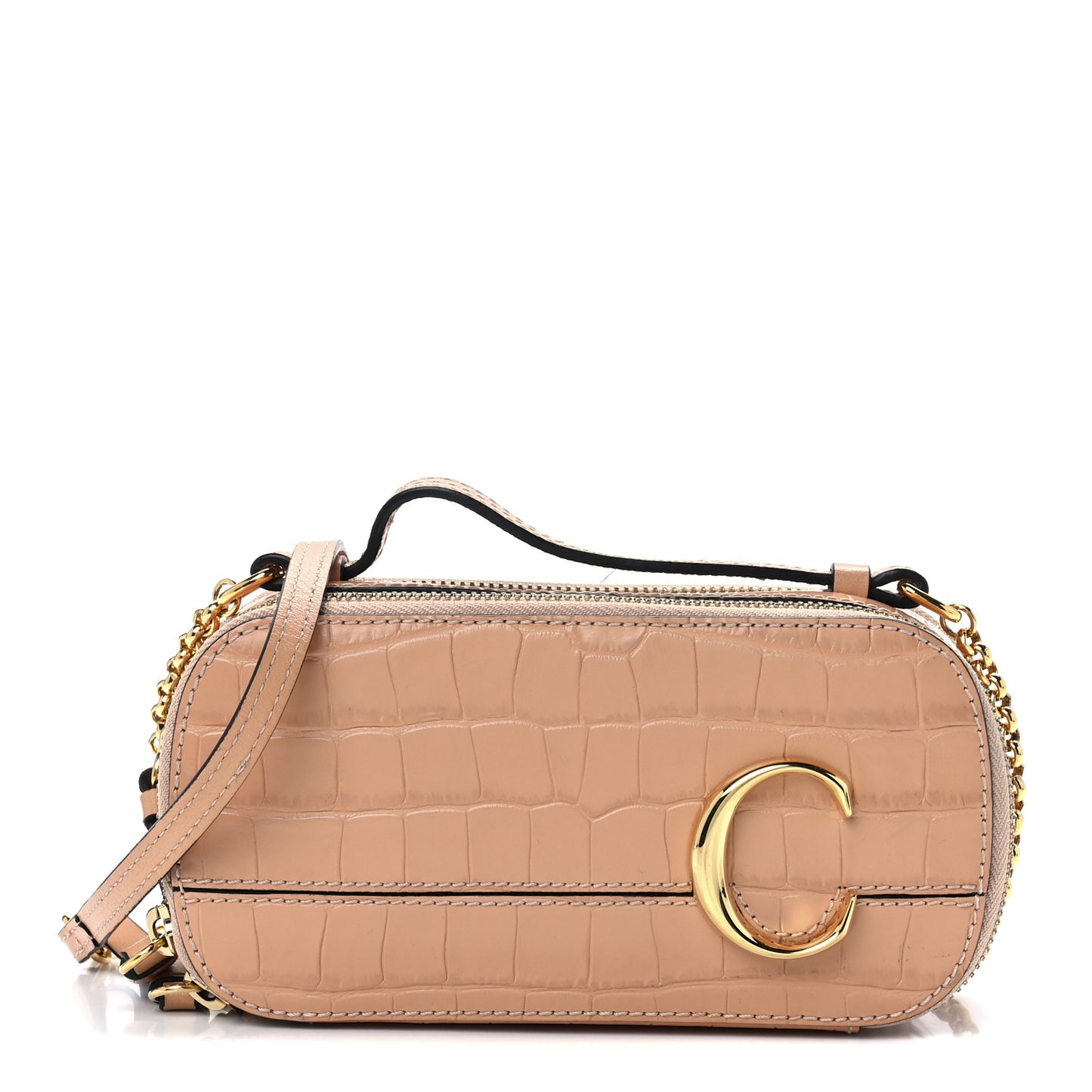 Calfskin Crocodile Embossed Mini C Vanity Bag Nut