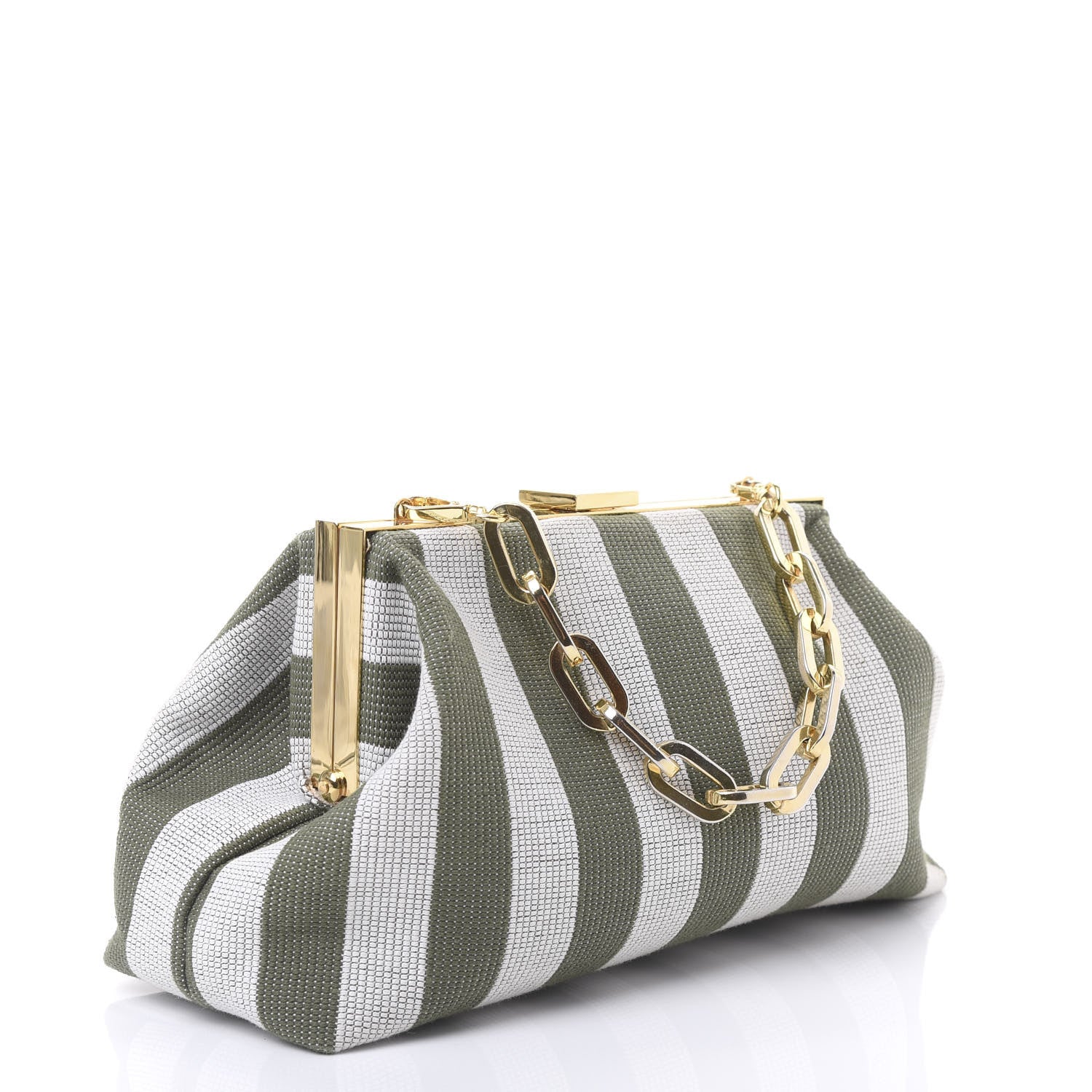 Mansur Gavriel Canvas Stripe Volume Chain Clutch Green White 2 of 8
