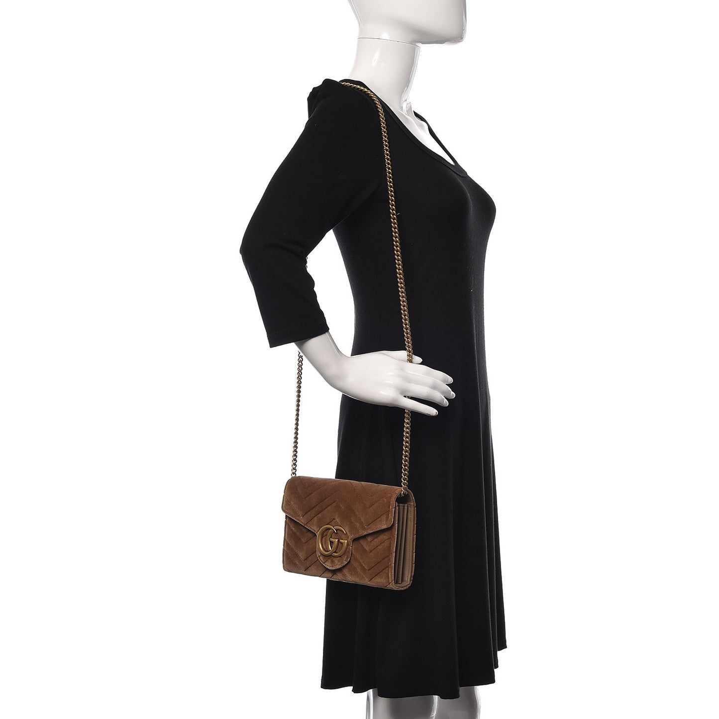 Velvet Matelasse GG Marmont Chain Wallet Taupe