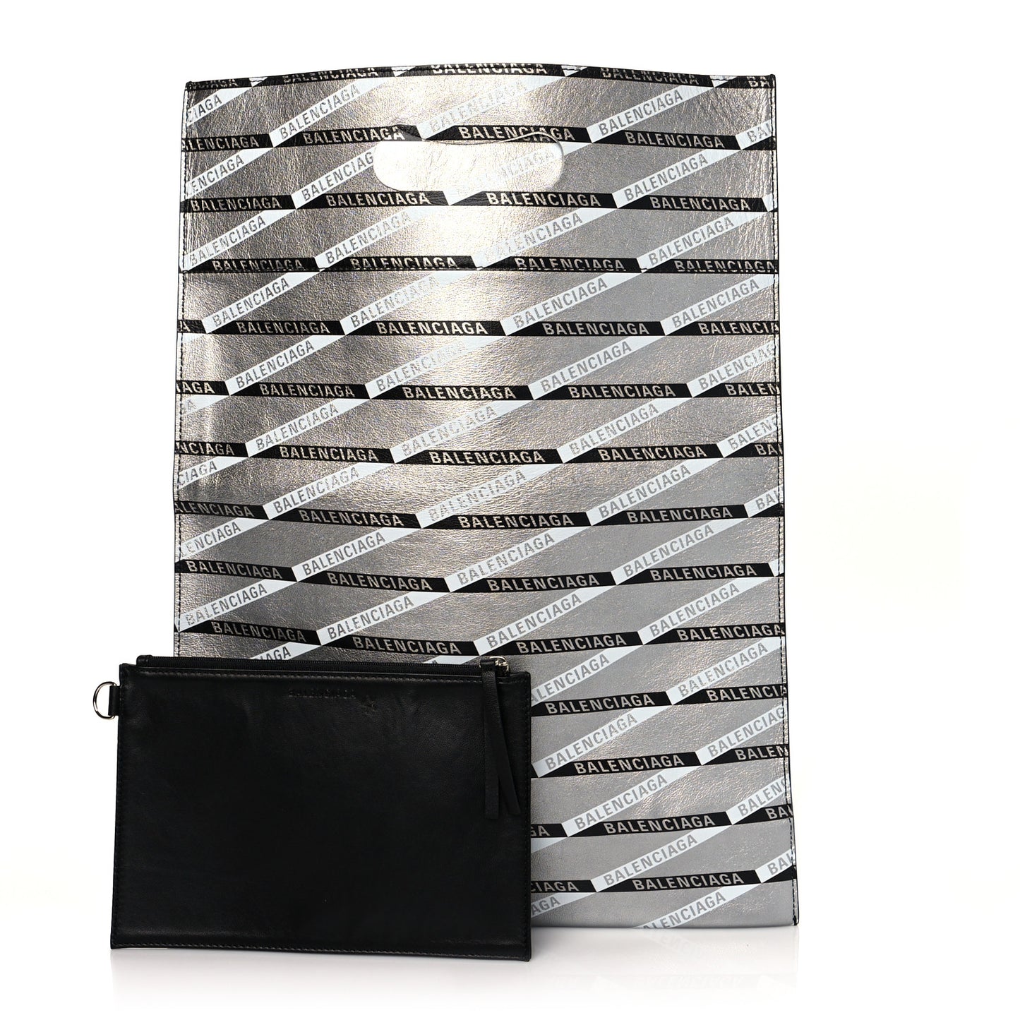 Metallic Calfskin Losange Monogram Plastic Bag Shopper S Silver Black White