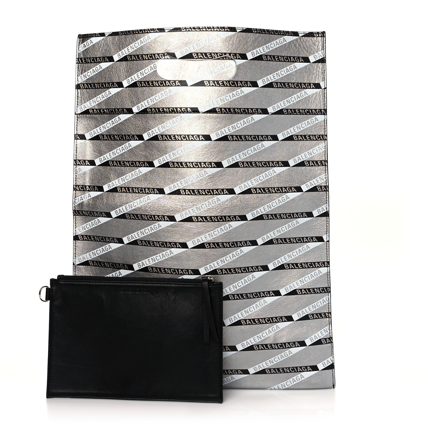 Balenciaga Metallic Calfskin Losange Monogram Plastic Bag Shopper S Silver Black White 1 of 9
