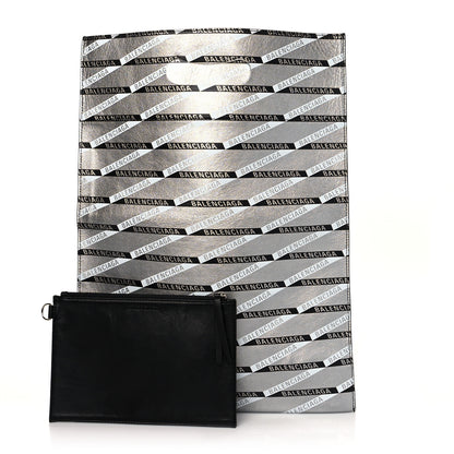 Balenciaga Metallic Calfskin Losange Monogram Plastic Bag Shopper S Silver Black White 1 of 9