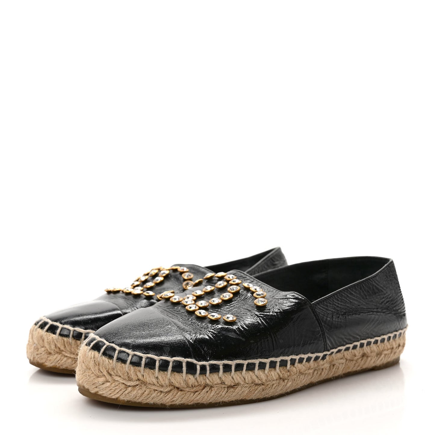 Patent Calfskin Crystal CC Espadrilles 36 Black