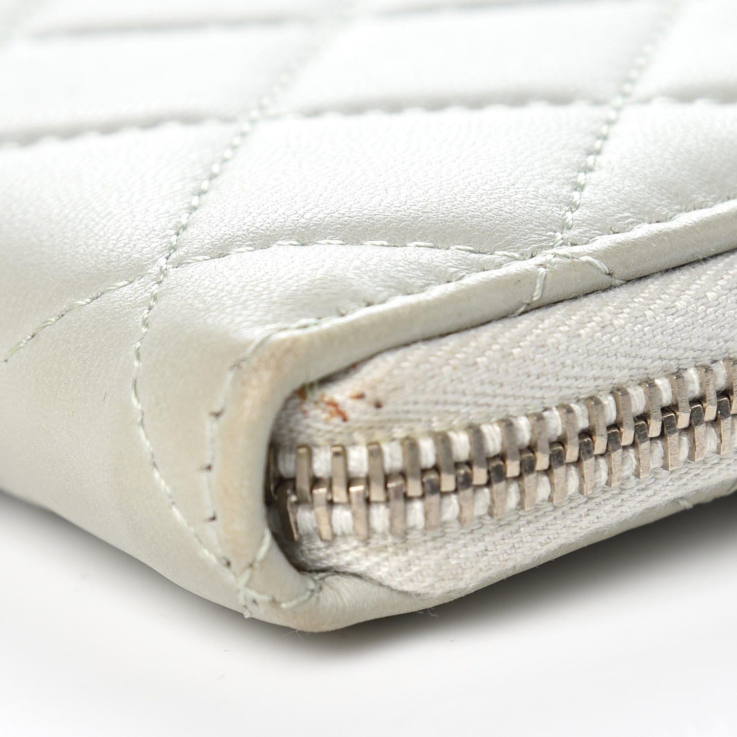 Chanel Lambskin Quilted Large Gusset Zip Around Wallet Light Green 10 of 14