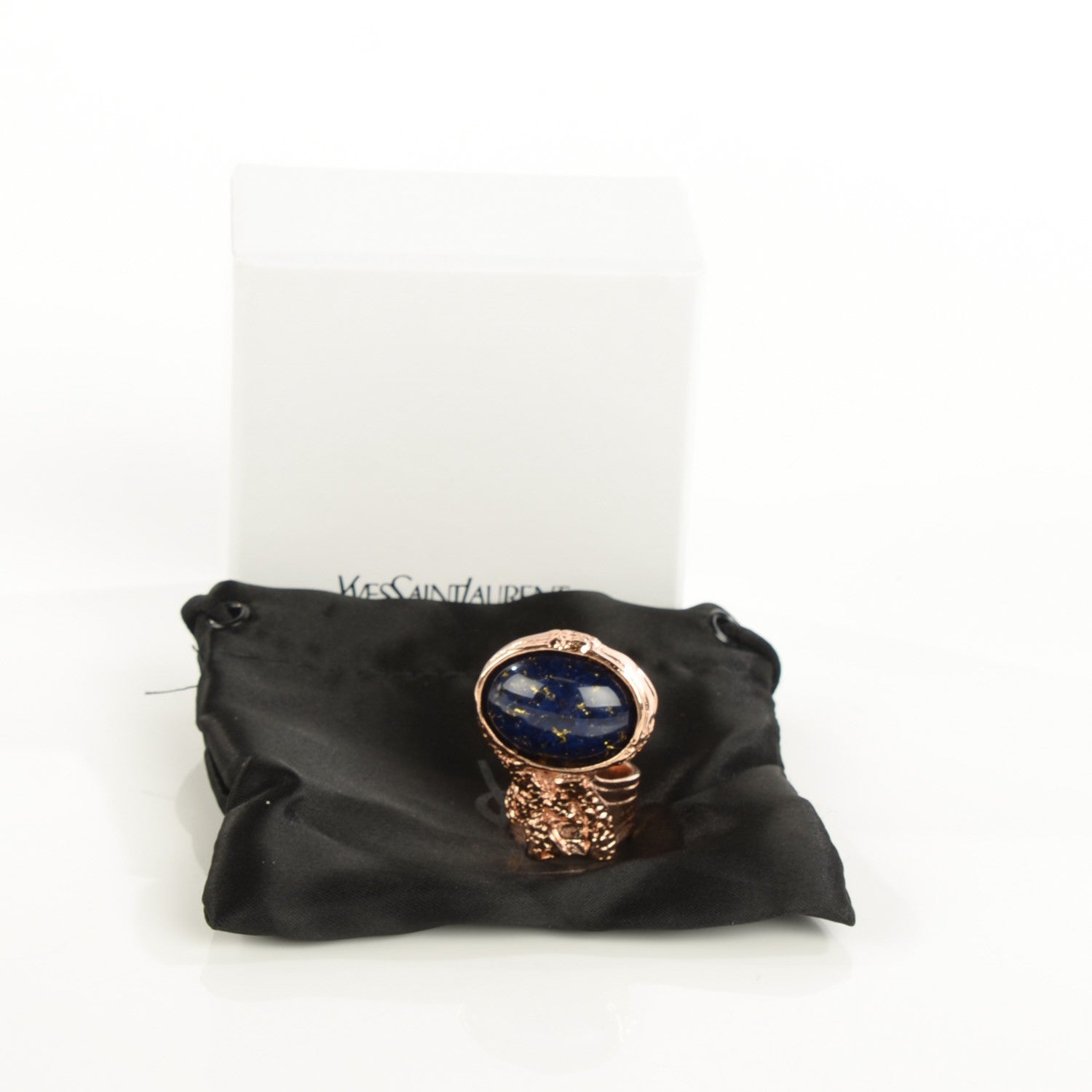 Saint Laurent Glass Cabochon Arty Ovale Ring 7 Rose Gold Lapis 5 of 5