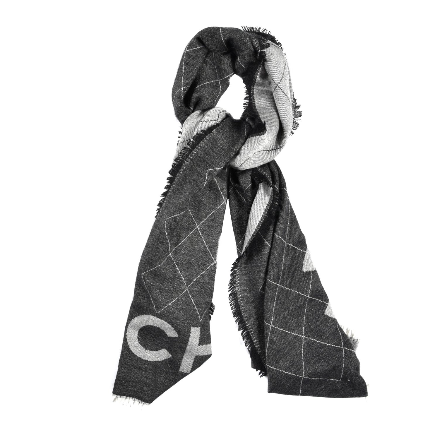 Cashmere Silk Quilted CC Logo Stole Black