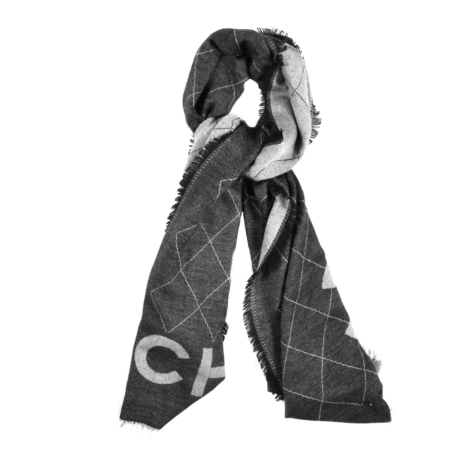Chanel Cashmere Silk Quilted CC Logo Stole Black 1 of 4