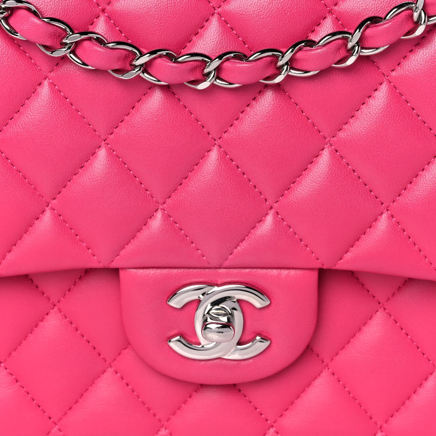 Lambskin Quilted Medium Double Flap Dark Pink