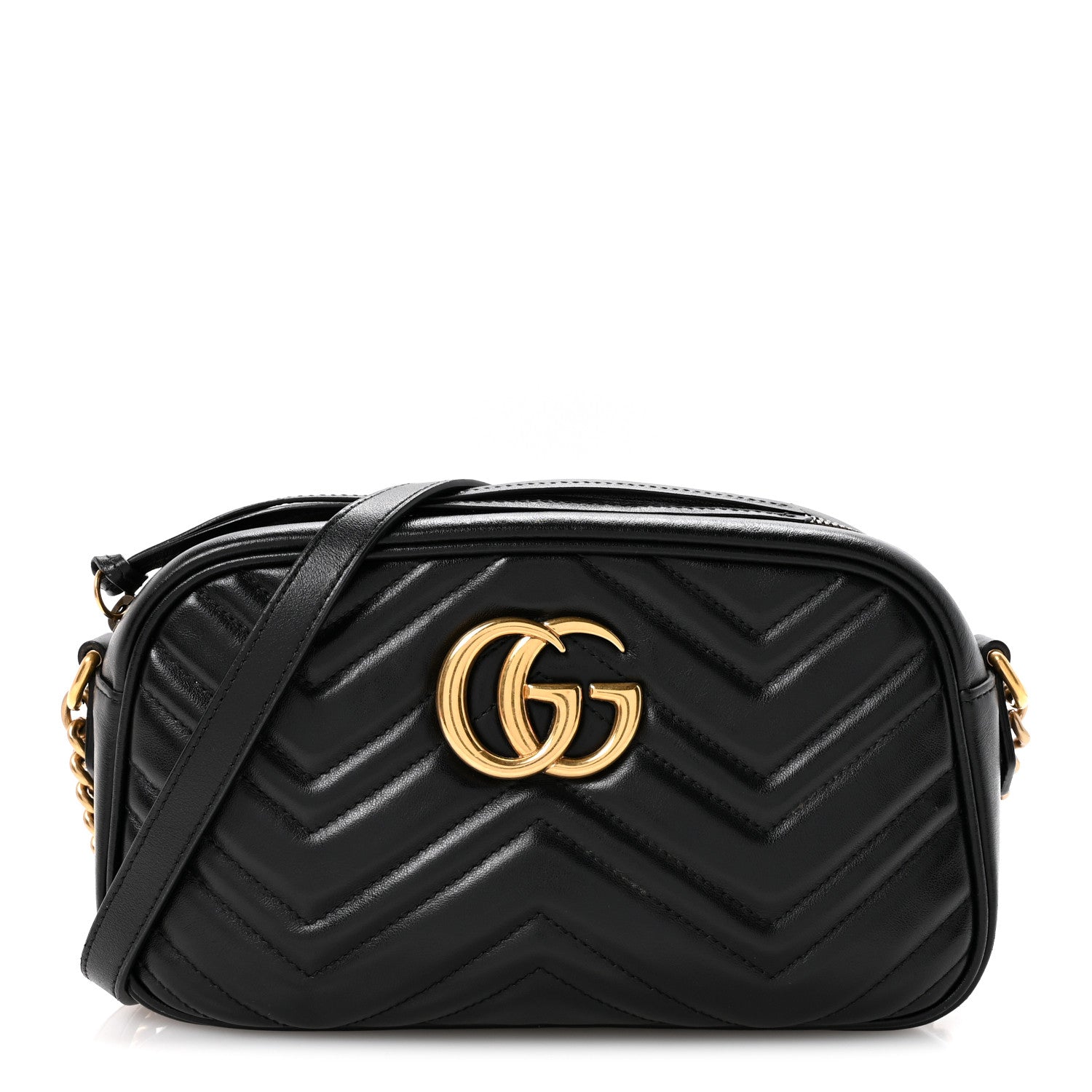 Gucci Calfskin Matelasse Small GG Marmont Chain Shoulder Bag Black 1 of 13