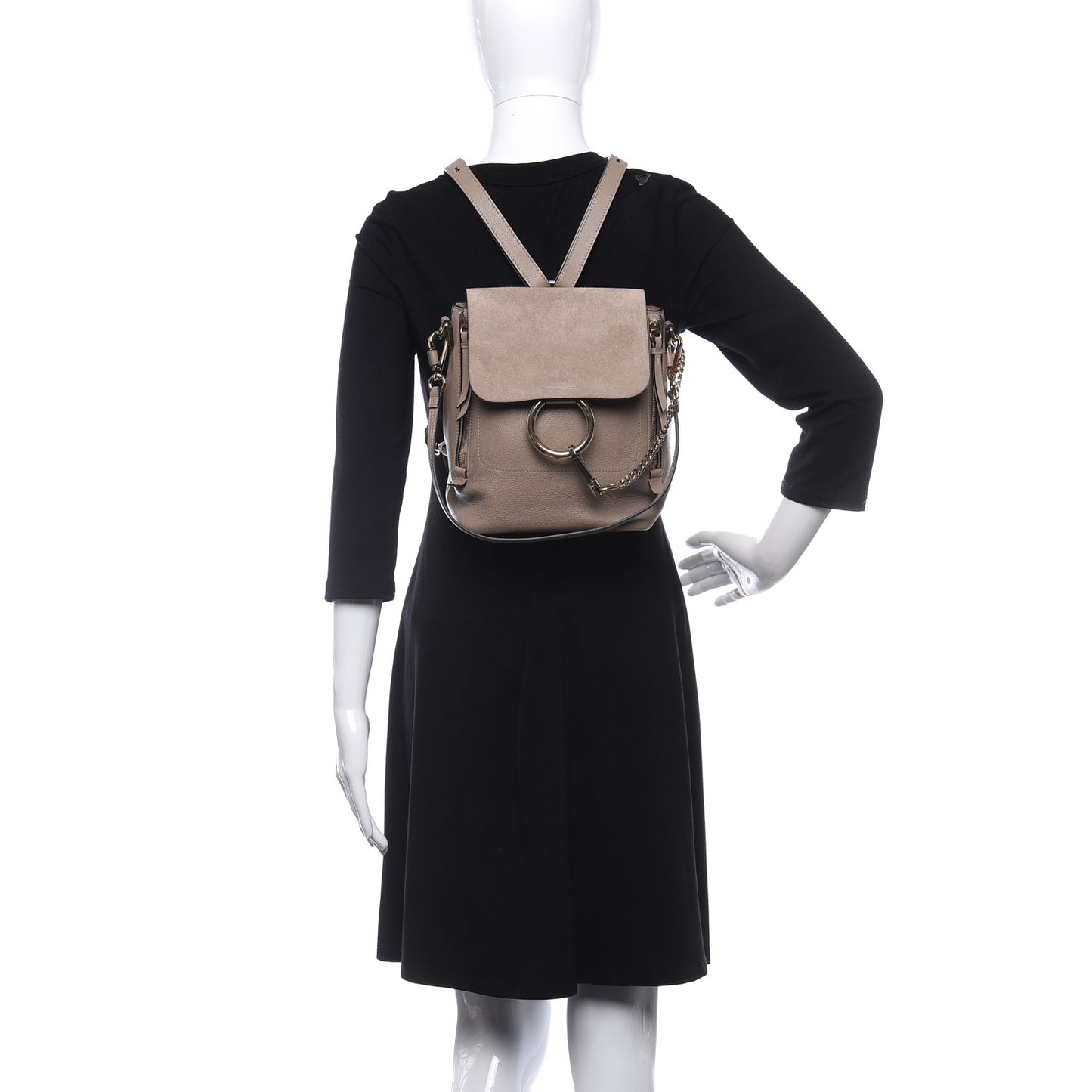 Suede Calfskin Small Faye Backpack Motty Grey