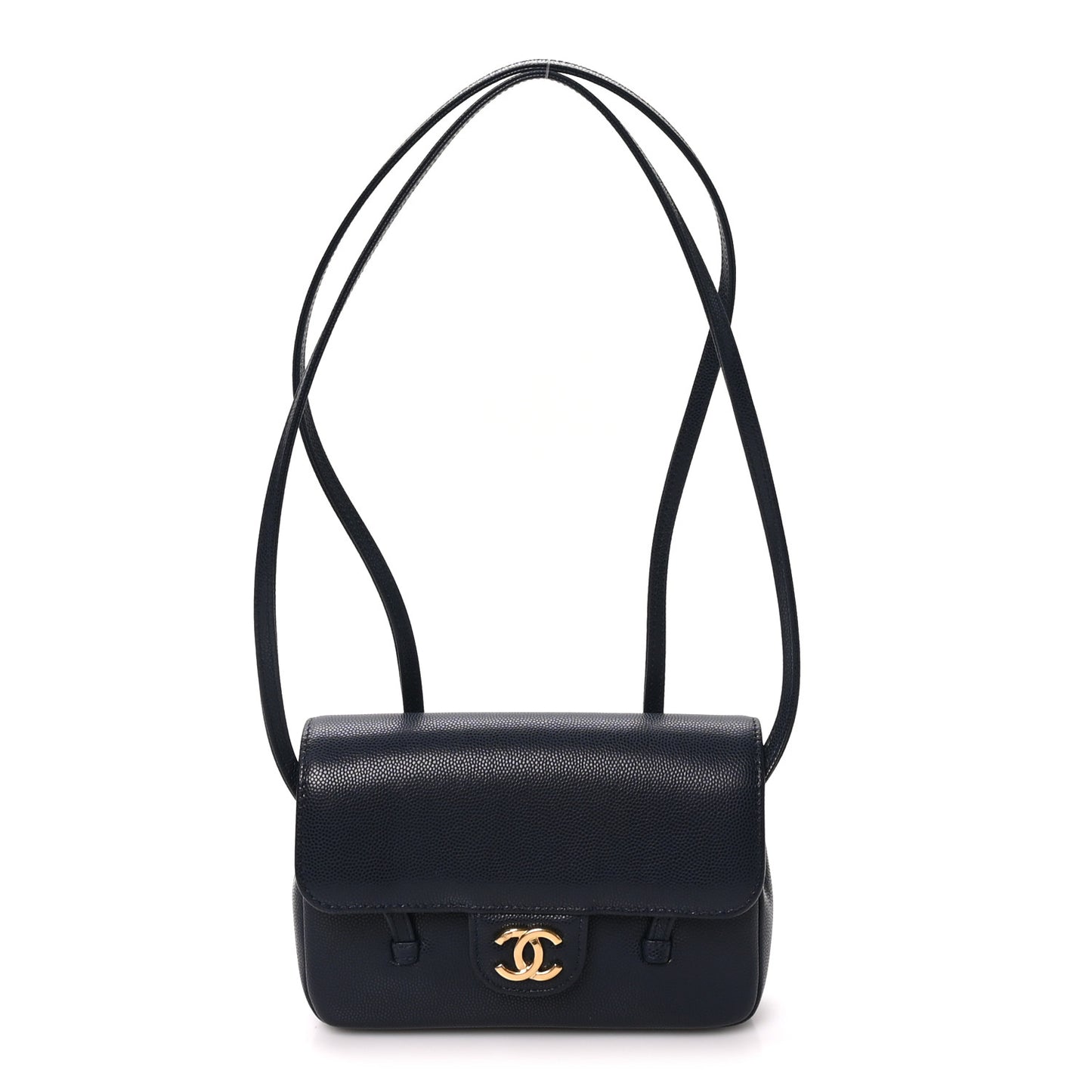 Shiny Caviar Mini Preppy Coco Shoulder Bag Dark Blue
