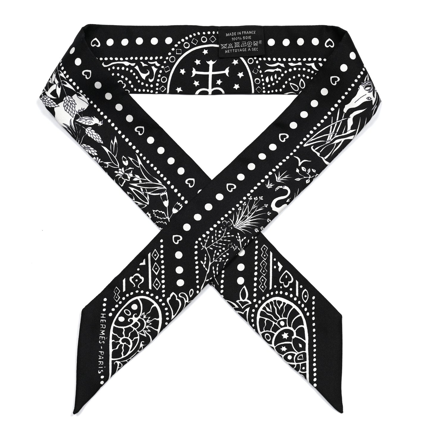 Silk Peuple Du Vent Bandana Twilly Black White