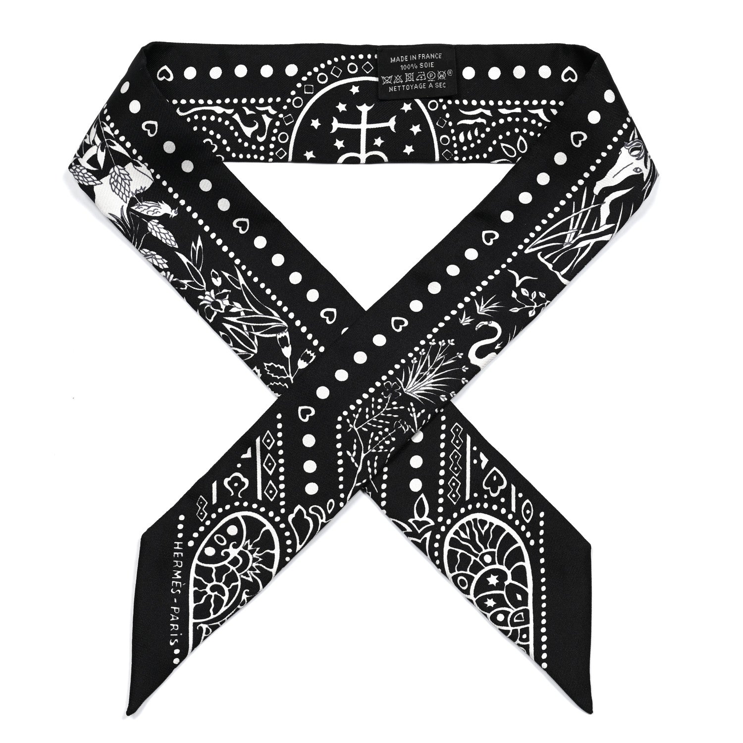 Hermes Silk Peuple Du Vent Bandana Twilly Black White 1 of 4