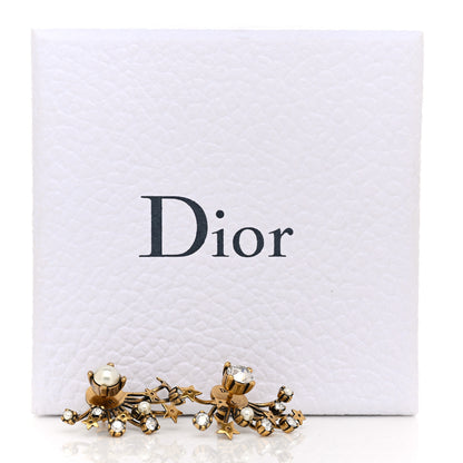 Christian Dior Crystal Pearl Star Earrings Aged Gold 5 of 5