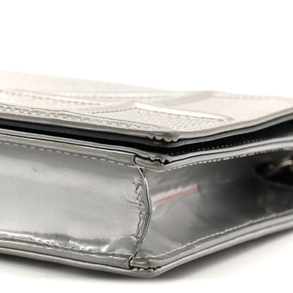 Christian Dior Metallic Patent Micro-Cannage Diorama Wallet on Chain Pouch Silver 9 of 9