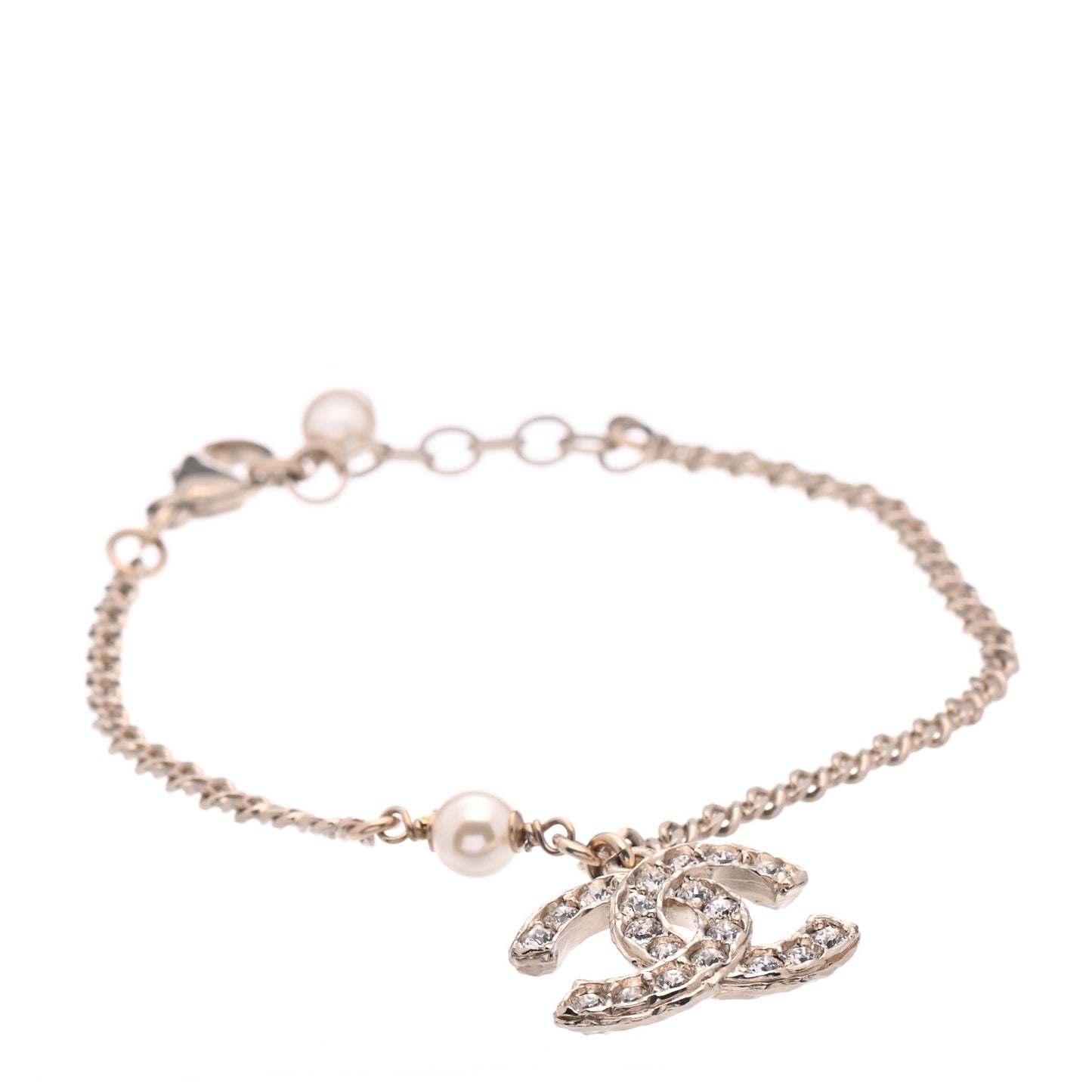 Pearl Crystal CC Bracelet Light Gold