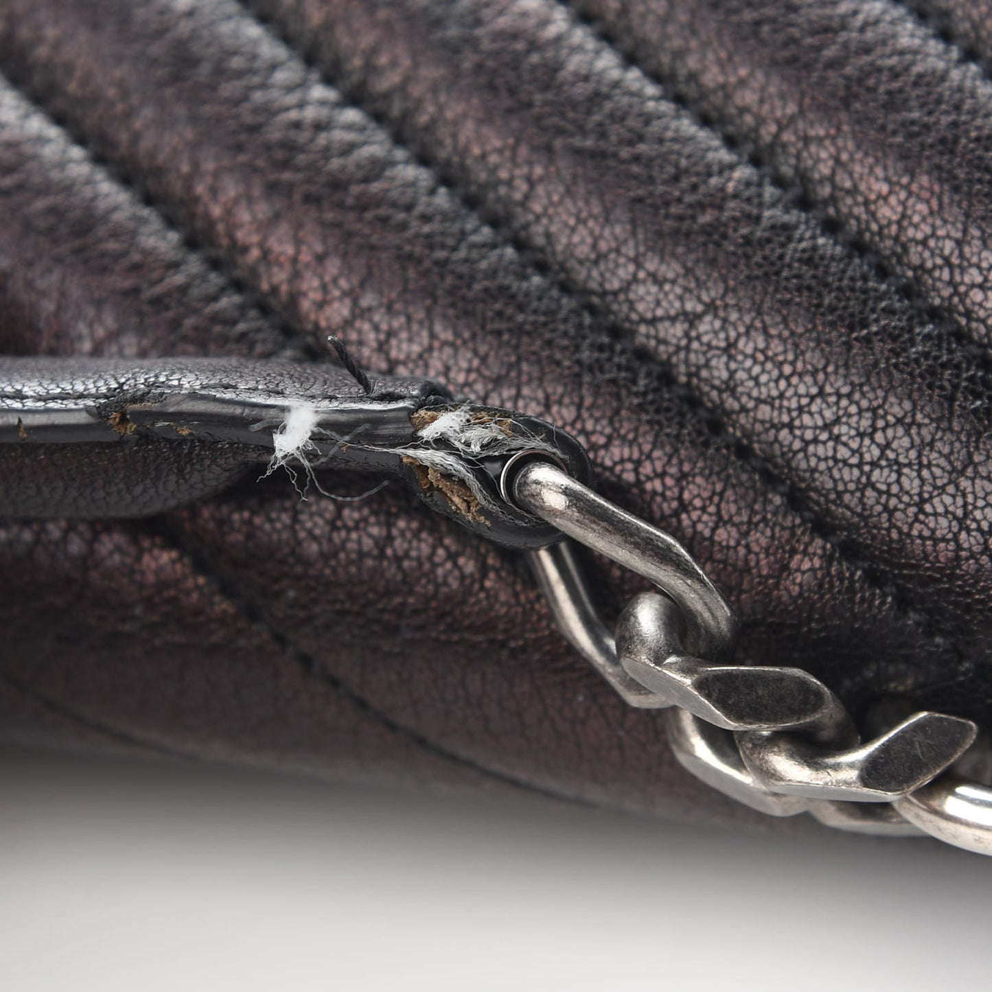 Sheepskin Matelasse Chevron Monogram Large College Satchel Black