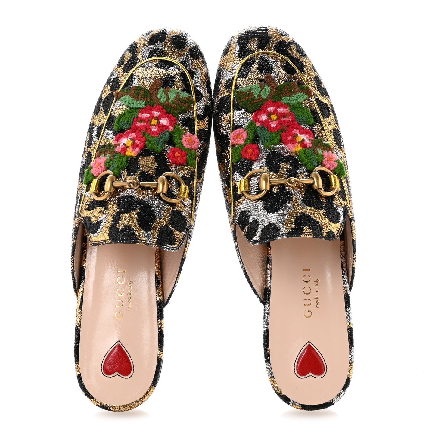 Lurex Jacquard Leopard Embroidered Womens Princetown Slippers 36 Black Gold