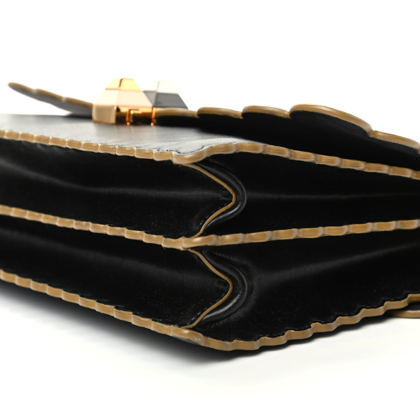Vitello Liberty Scalloped Studded Kan I Shoulder Bag Black