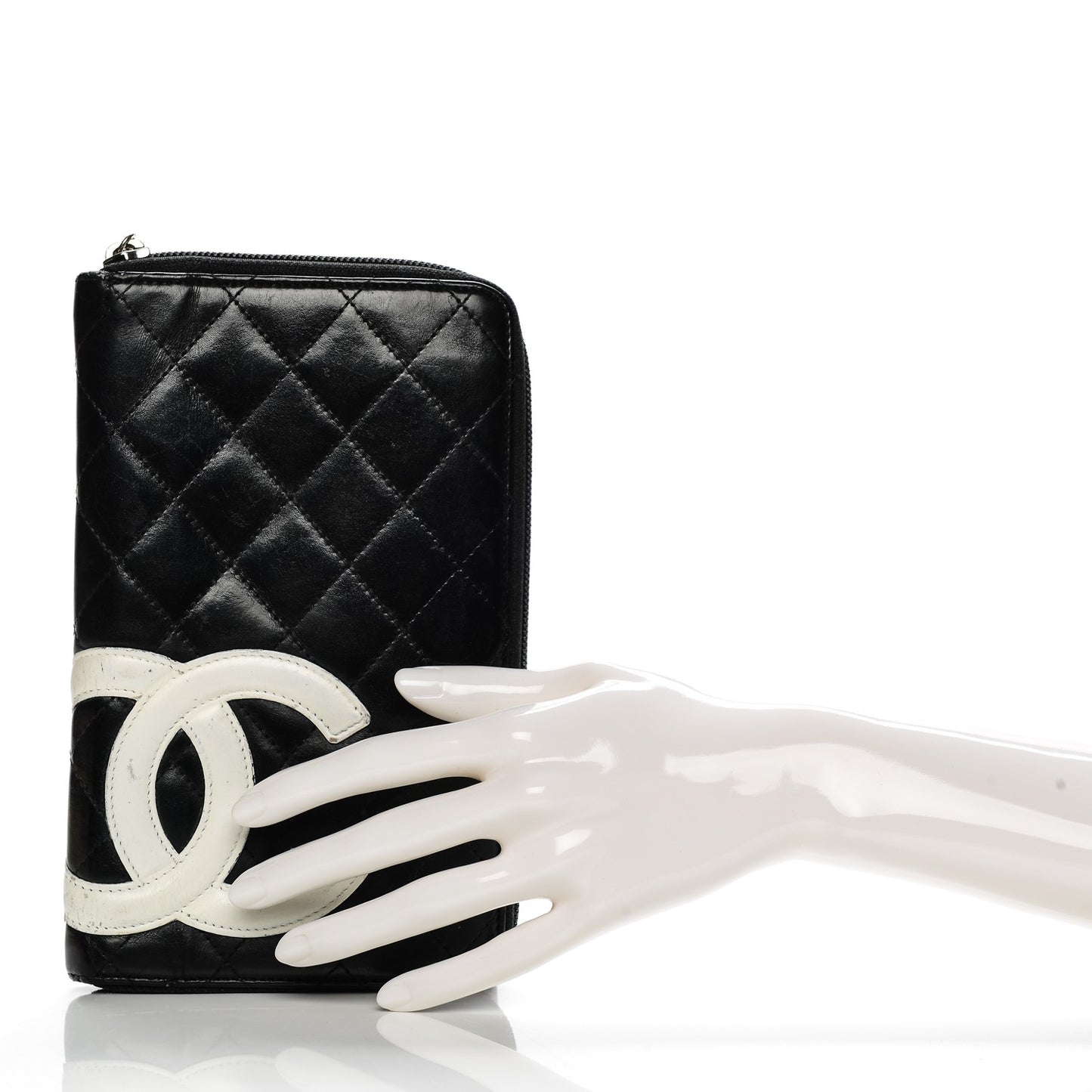 Calfskin Cambon Zip Around Organizer Wallet Black White