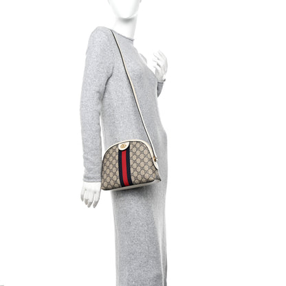 Gucci GG Supreme Monogram Textured Dollar Calfskin Web Small Ophidia Dome Shoulder Bag Beige Ebony Mystic White 2 of 13