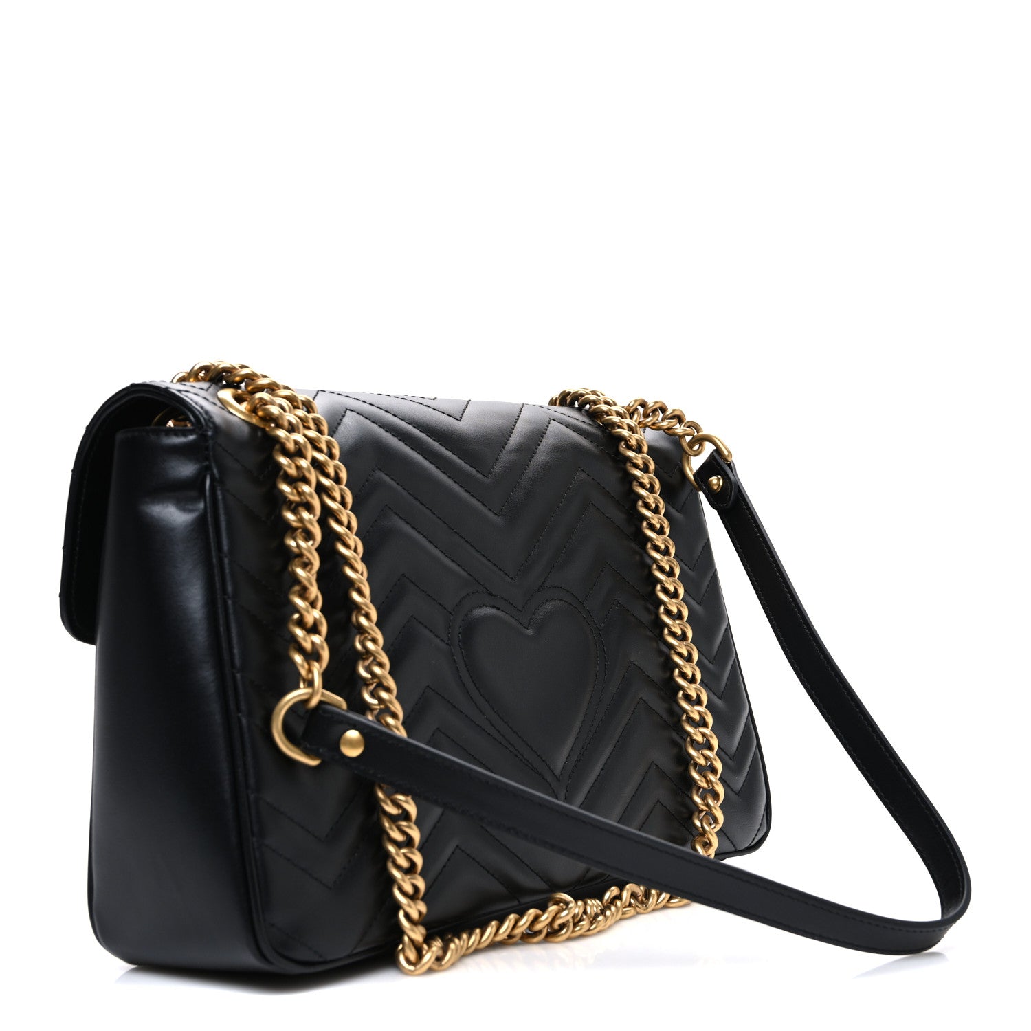 Gucci Calfskin Matelasse Medium GG Marmont Shoulder Bag Black 3 of 10