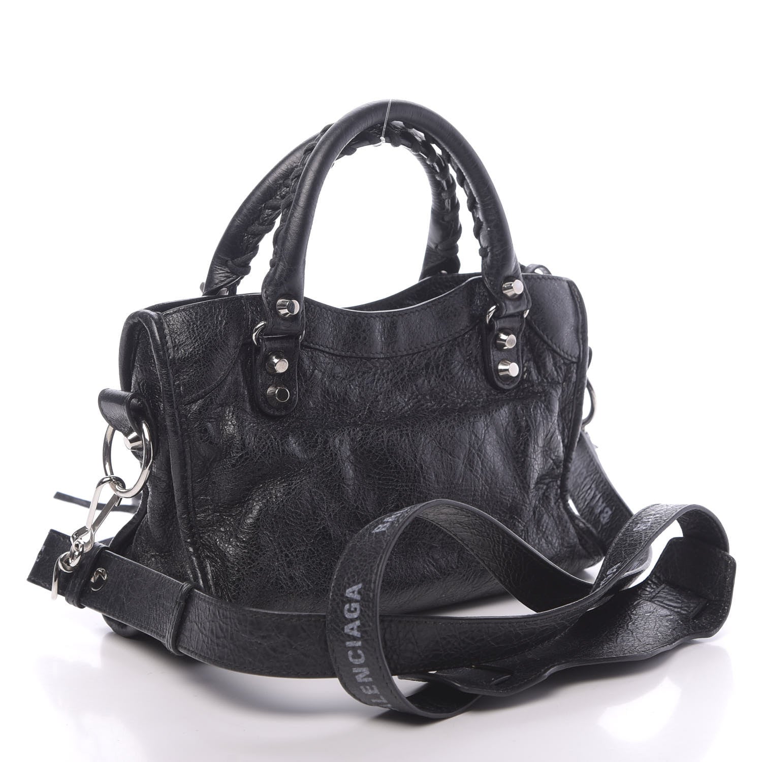 Balenciaga Agneau Classic Silver Hardware Mini City Logo Strap Black 3 of 10