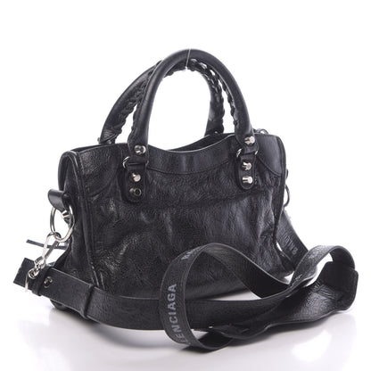 Balenciaga Agneau Classic Silver Hardware Mini City Logo Strap Black 3 of 10
