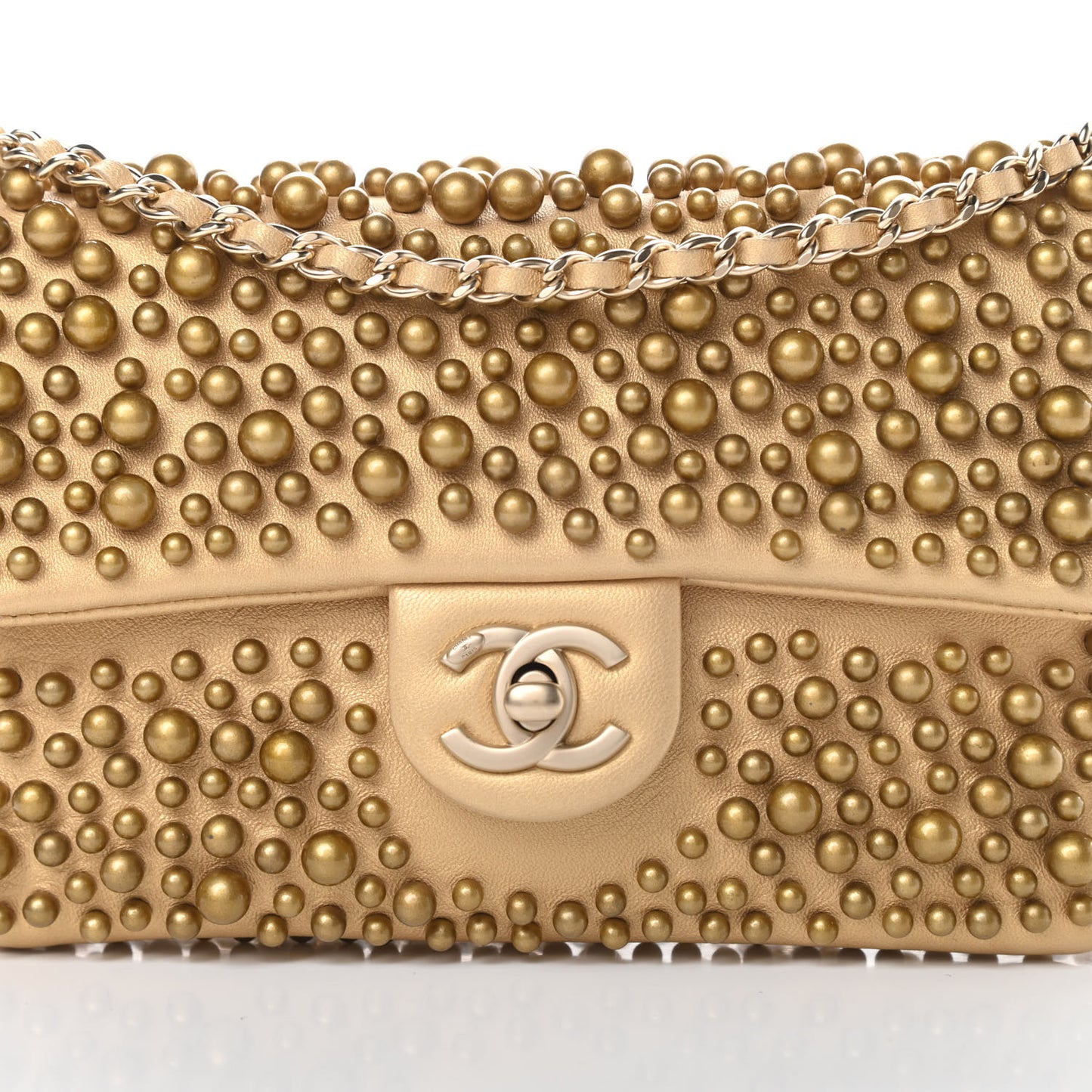 Lambskin Pearls Flap Gold