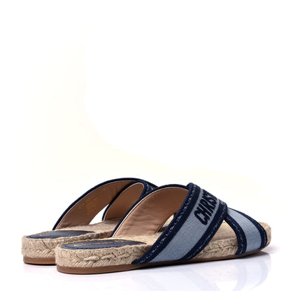 Christian Dior Canvas Embroidered Granville Espadrille Crisscross Flat Slide Sandals 38 Denim 3 of 10