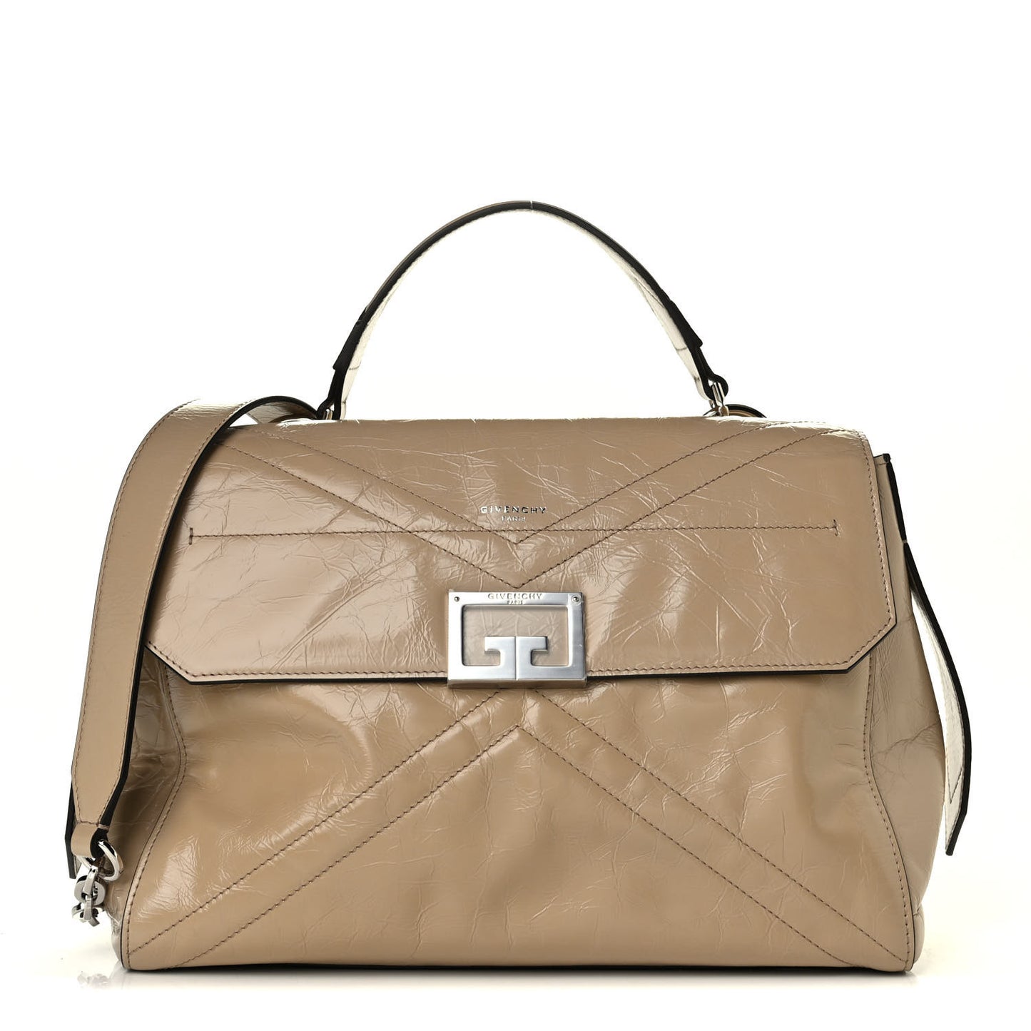 Creased Patent Calfskin Medium ID Flap Beige