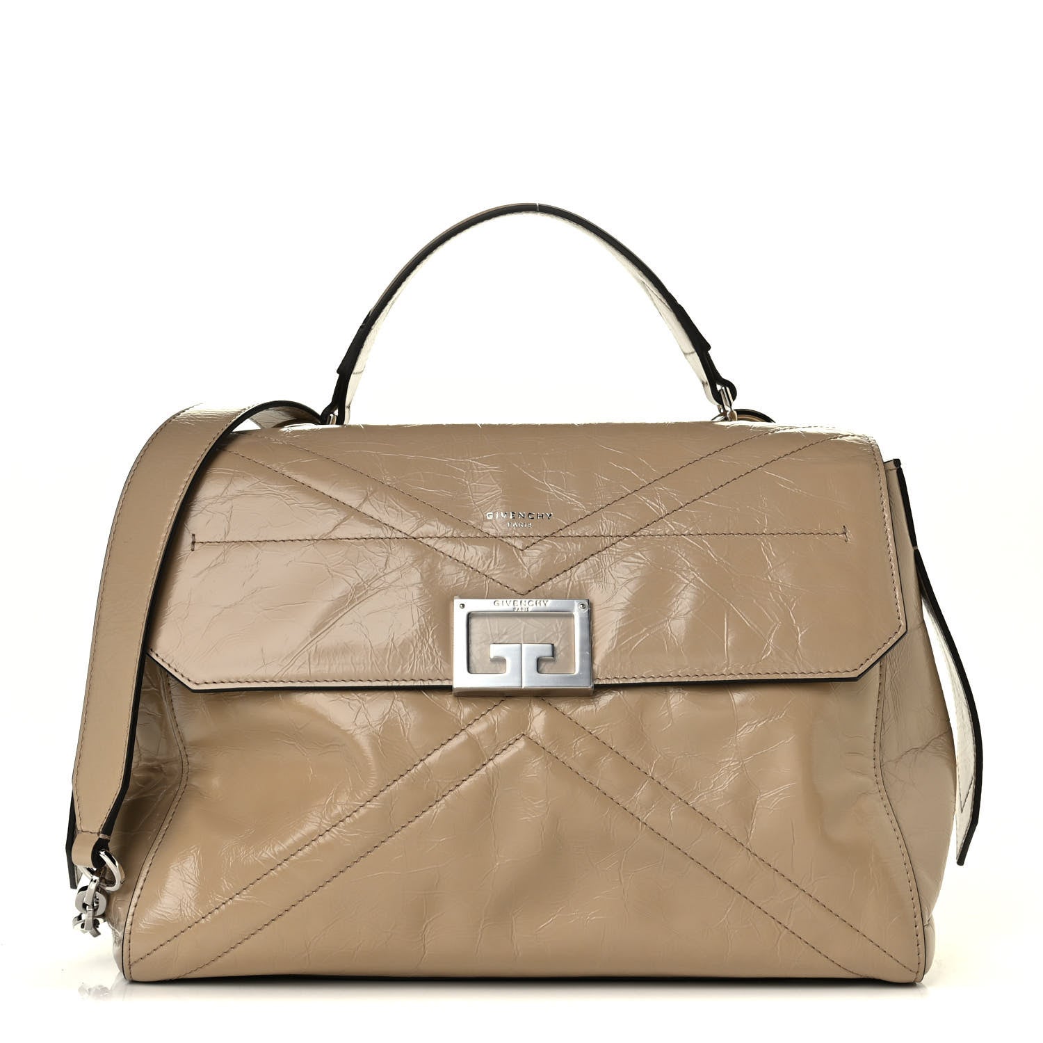 Givenchy Creased Patent Calfskin Medium ID Flap Beige 1 of 6