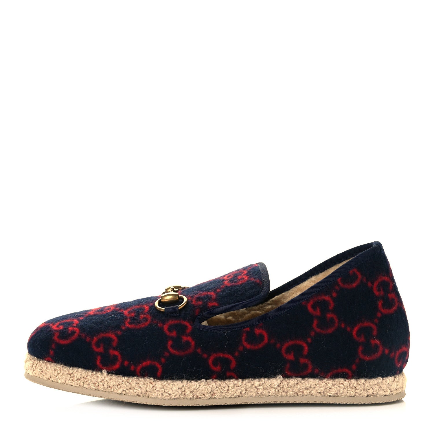 Gucci Covered Wool GG Monogram Mens Fria Horsebit Loafers 7 Blue Red Butterscotch 1 of 9
