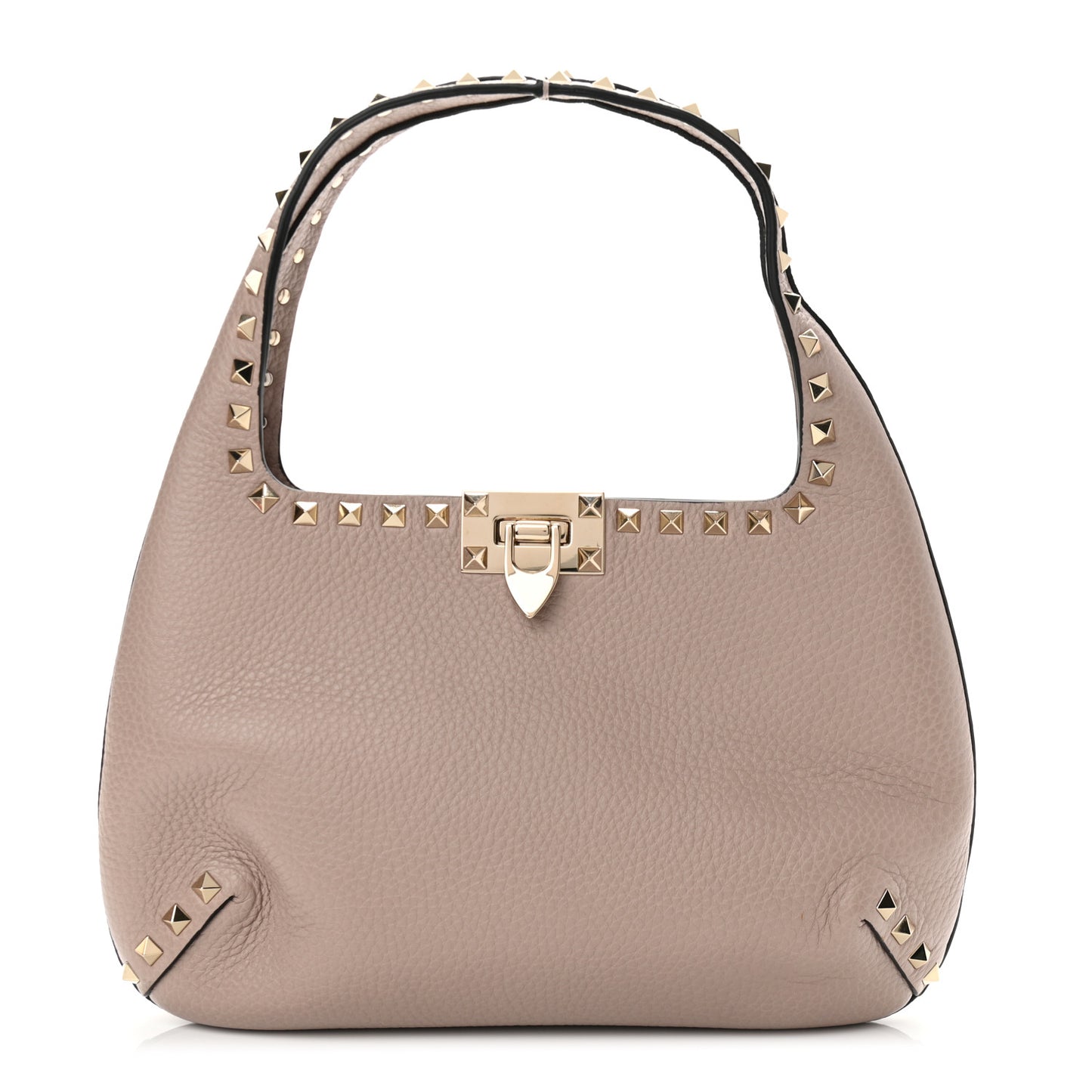 Pebbled Calfskin Small Rockstud Flip Lock Hobo Poudre