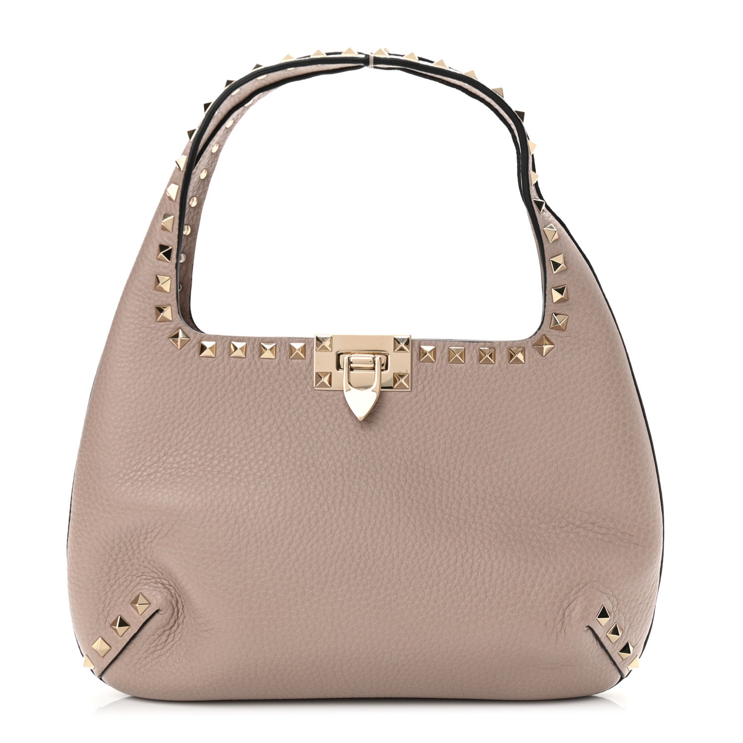 Valentino Garavani Pebbled Calfskin Small Rockstud Flip Lock Hobo Poudre 1 of 9