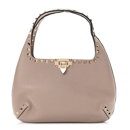 Valentino Garavani Pebbled Calfskin Small Rockstud Flip Lock Hobo Poudre 1 of 9