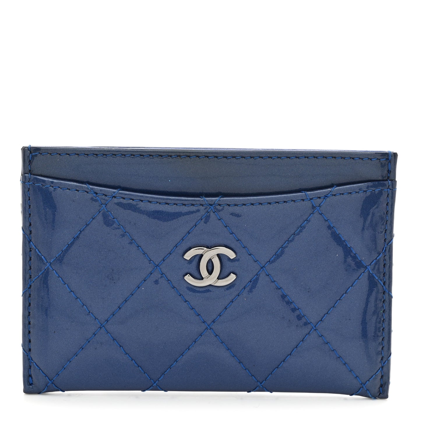 Patent Quilted Card Holder Blue