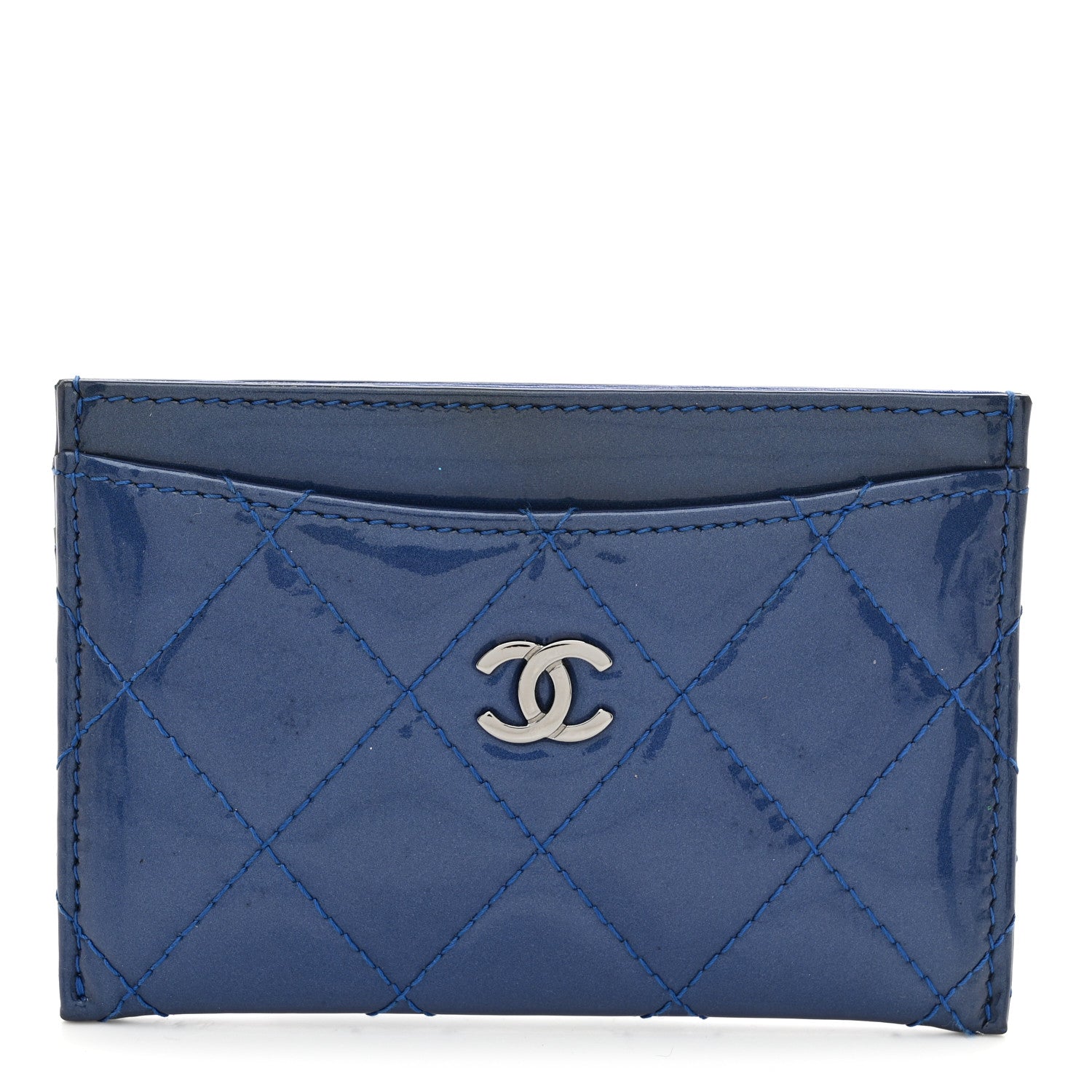 Chanel Patent Quilted Card Holder Blue 1 of 8
