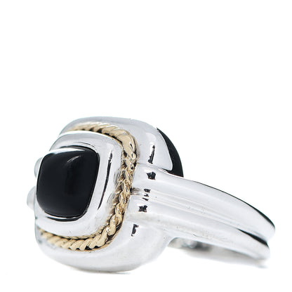 Tiffany Sterling Silver 18K Yellow Gold Black Onyx Ring 54 6.75 2 of 5