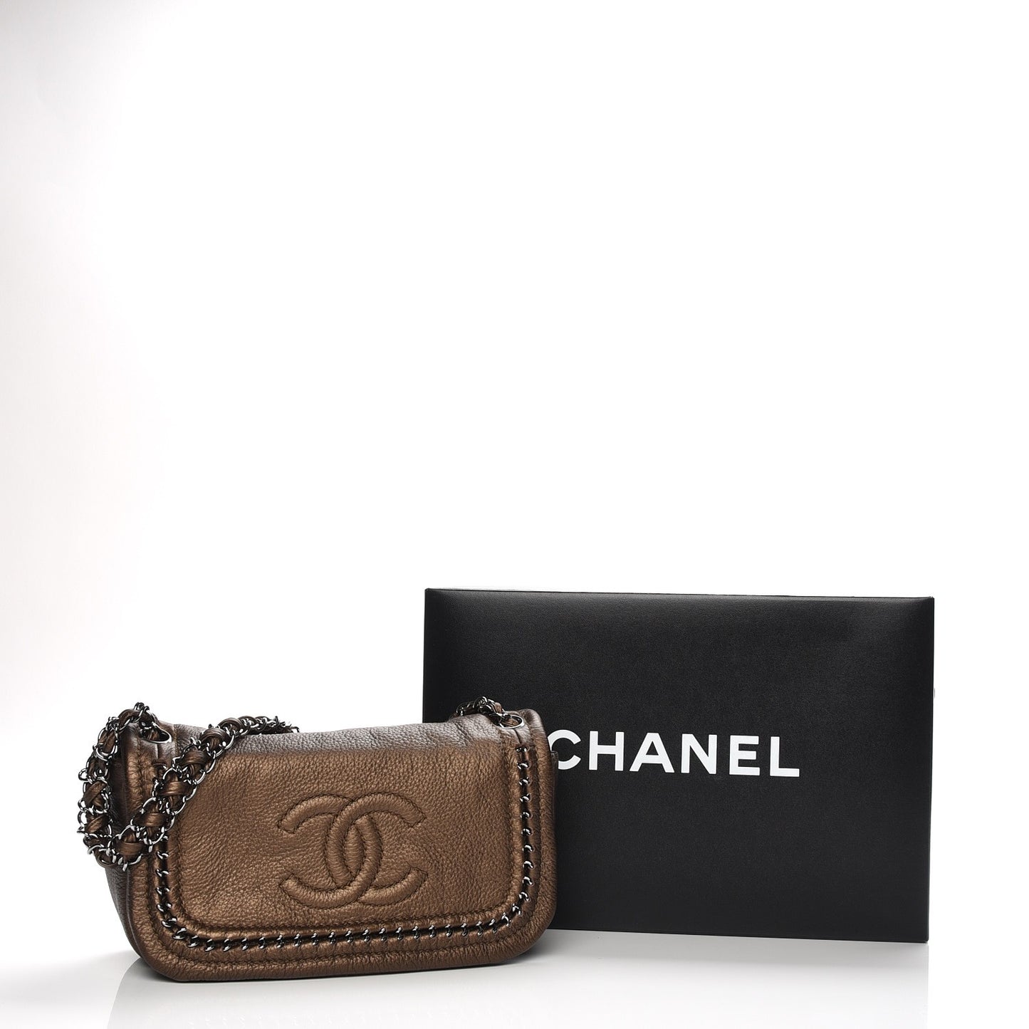 Metallic Deerskin Small Luxe Ligne Flap Bronze