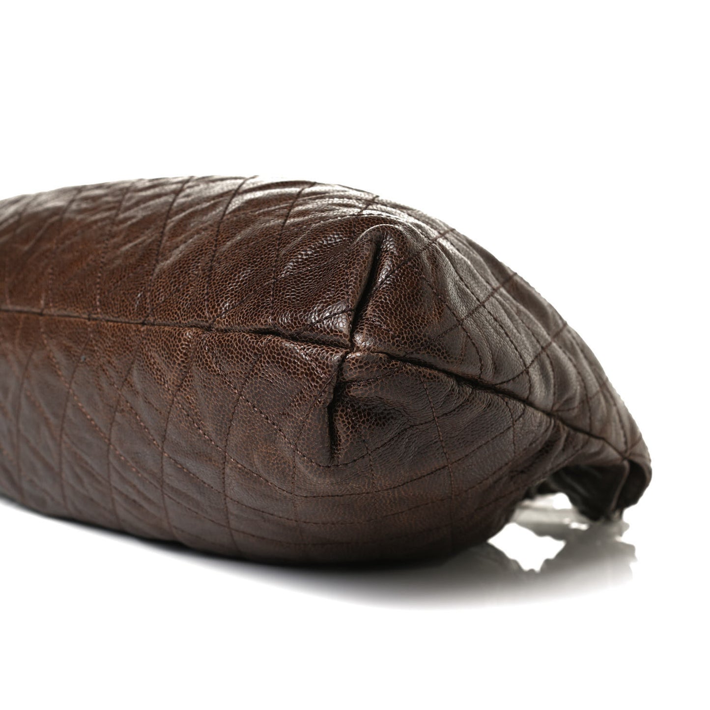 Distressed Glazed Caviar Quilted Medium Elastic Tote Brown