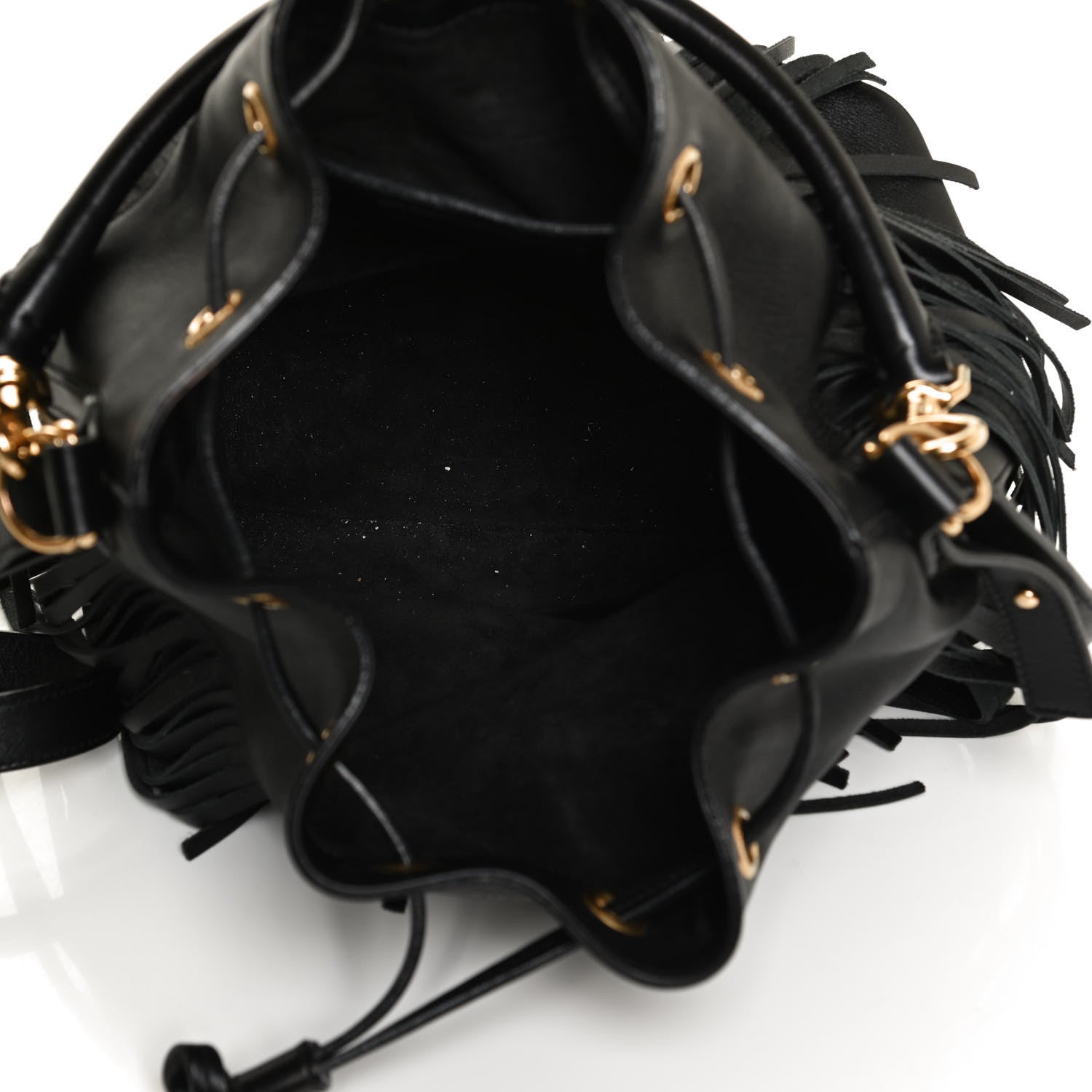 Saint Laurent Calfskin Small Emmanuelle Fringe Bucket Bag Black 7 of 10