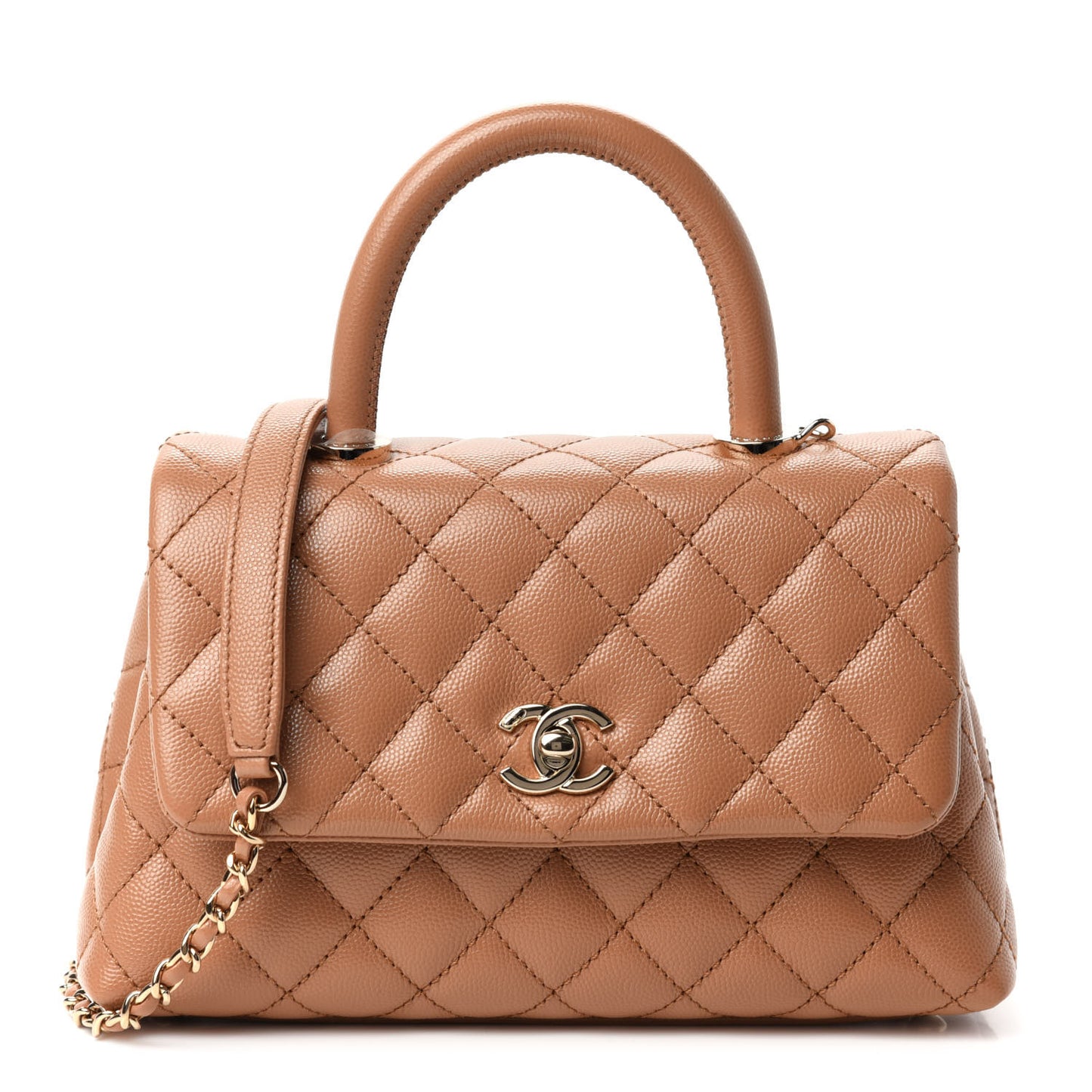 Caviar Quilted Mini Coco Handle Flap Brown