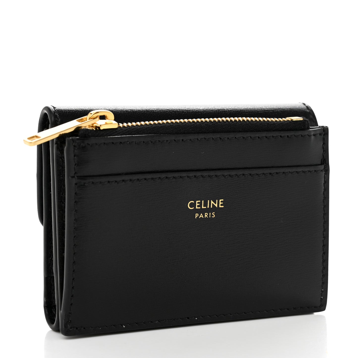 Calfskin Compact Triomphe Wallet With Coin Purse Black